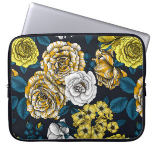 Funda Para Portátil Rosas amarillos, blancos y bicolor con hojas azule