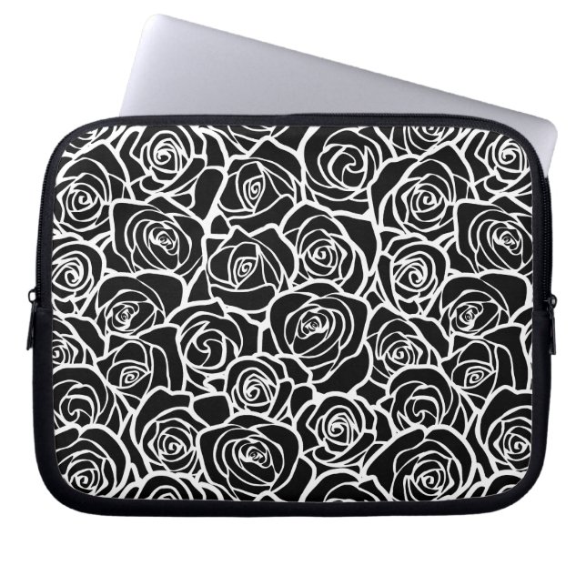 Funda Para Portátil Rosas blancas y negras de la cosecha (Frente)
