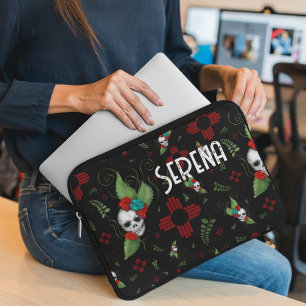 Funda Para Portátil Rosas de cráneo Zia Sun Greenery Nuevo México Negr