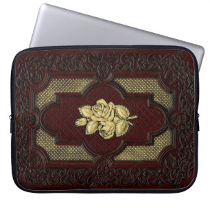 Funda Para Portátil Rosas de marfil sobre cuero de caoba