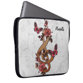 Funda Para Portátil Rosas de notas musicales y mariposas