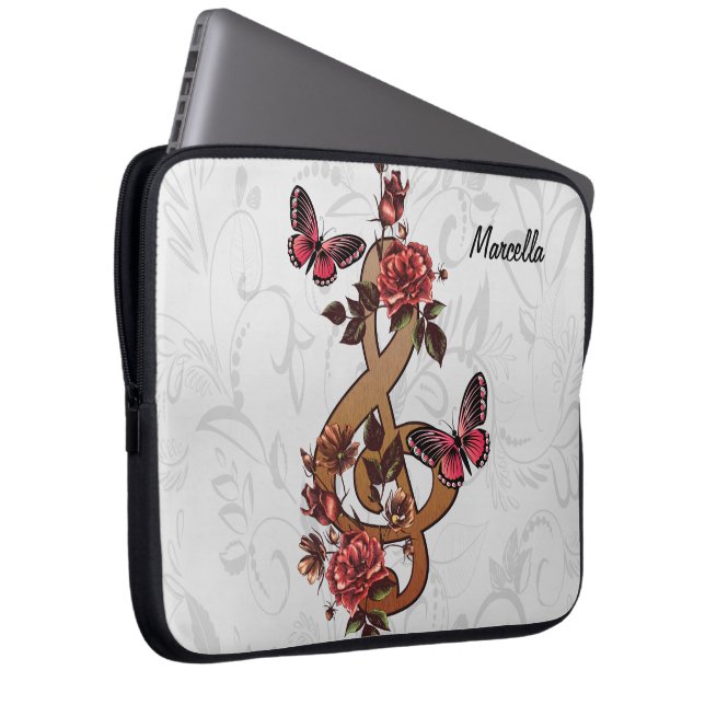 Funda Para Portátil Rosas de notas musicales y mariposas (Anverso derecho)