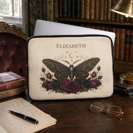 Funda Para Portátil Rosas de polilla góticas personalizadas marfil vin
