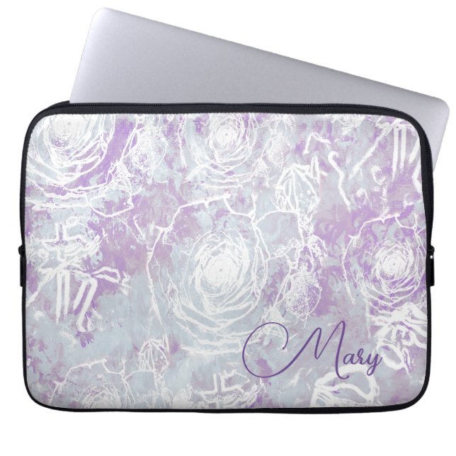 Funda Para Portátil Rosas/Gris de Lavanda (Frente)