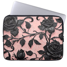 Funda Para Portátil Rosas negros bonitos de fondo rosado