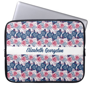 Funda Para Portátil Rosas patrióticas estrellas - rojo blanco azul