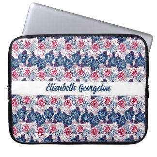 Funda Para Portátil Rosas patrióticas estrellas - rojo blanco azul