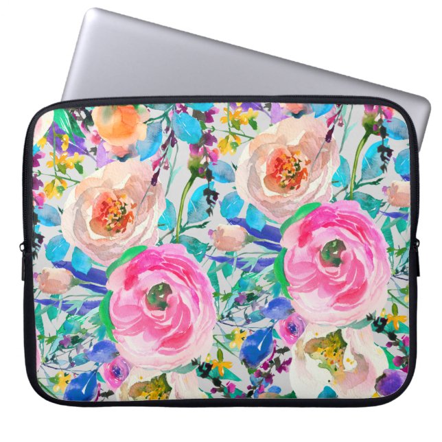 Funda Para Portátil Rosas Rosa Y Beige (Frente)