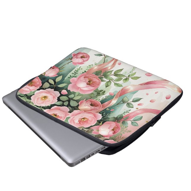 Funda Para Portátil Rosas rosadas y cintas (Inferior anverso)