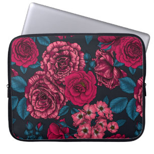 Funda Para Portátil Rosas rosados, rojos y bicolorantes con hojas azul