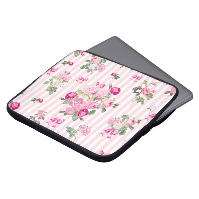 Funda Para Portátil Rosas rosas rosadas de época Coquette Bandas De Ba (Superior anverso)