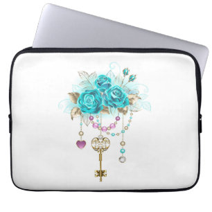 Funda Para Portátil Rosas turquesas con llaves