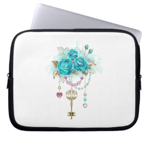 Funda Para Portátil Rosas turquesas con llaves