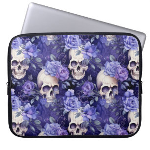Funda Para Portátil Rosas violetas con calaveras