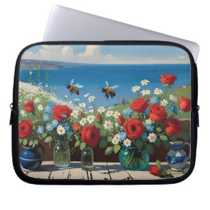 Funda Para Portátil Rosas y abejas con vistas al océano