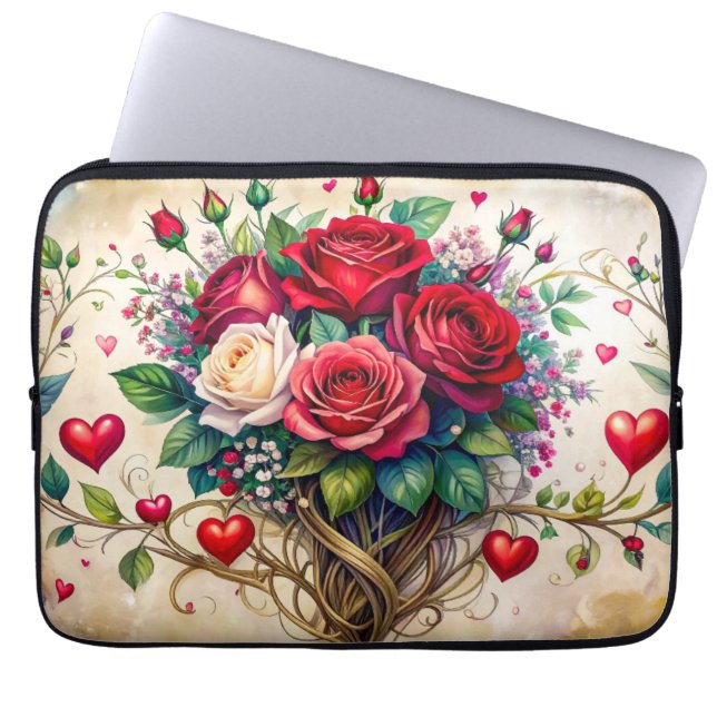 Funda Para Portátil Rosas y corazones (Frente)