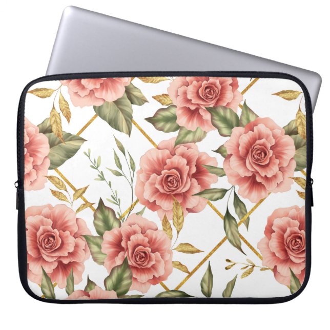 Funda Para Portátil Rosas y hojas (Frente)