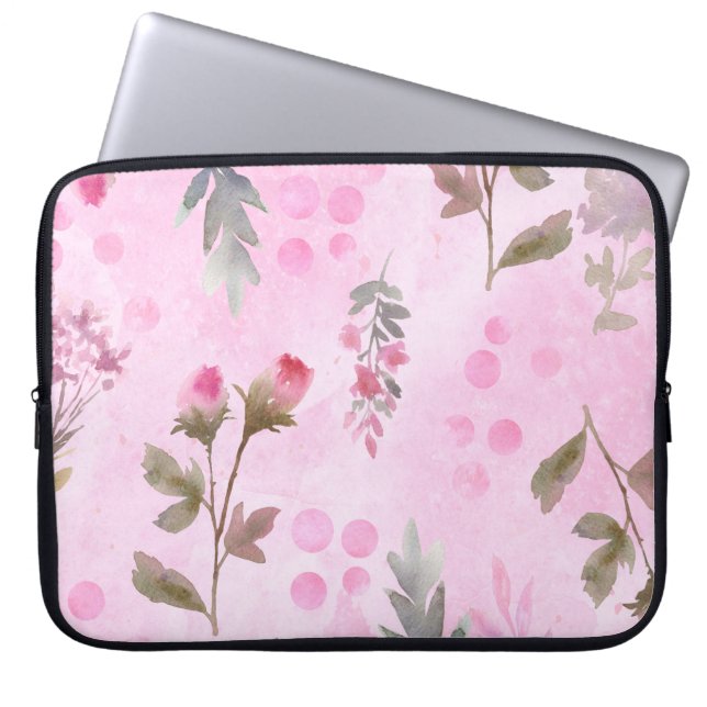 Funda Para Portátil Rosebuds, puntos de polka: floral de verano. (Frente)