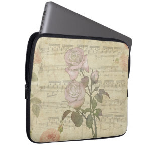 Funda Para Portátil Roses rosados vintage y puntuación musical