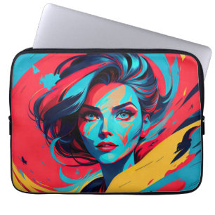 Funda Para Portátil Rostro Femenino Dinámico en Azul Turquesa Brillant