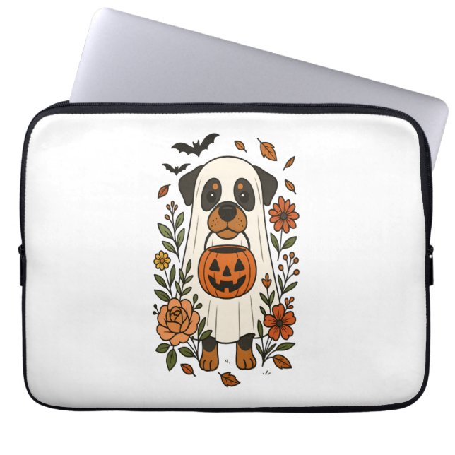 Funda Para Portátil Rottweiler de Halloween con flores (Frente)
