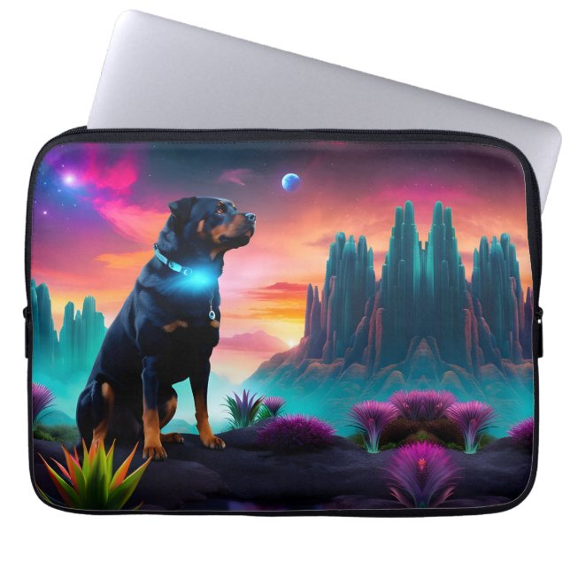 Funda Para Portátil Rottweiler sobre un mundo extranjero (Frente)