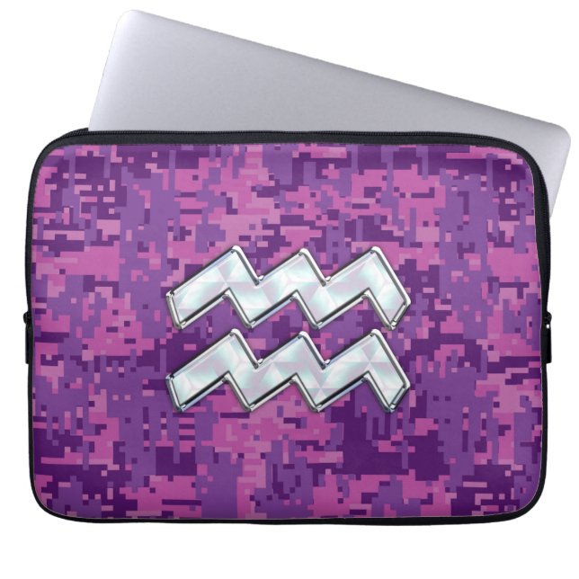 Funda Para Portátil Rótulo acuario en camo digital rosa fucsia (Frente)