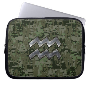 Funda Para Portátil Rótulo Aquarius sobre camo digital verde oliva