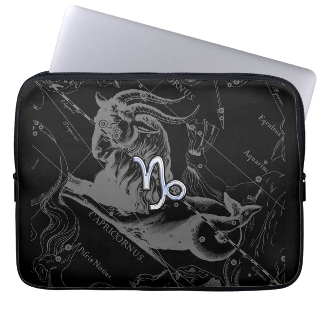Funda Para Portátil Rótulo cromado como Capricornio Zodiaco en Heveliu (Frente)
