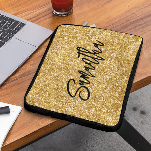 Funda Para Portátil Rótulo de pincel negro con brillo dorado
