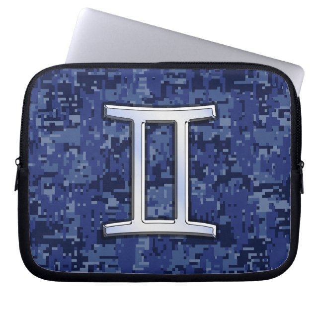 Funda Para Portátil Rótulo Gemini Zodiac en camo digital azul de la ma (Frente)