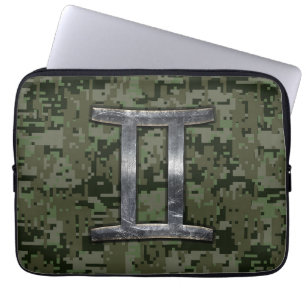 Funda Para Portátil Rótulo Gemini Zodiac sobre el Camo Digital Verde