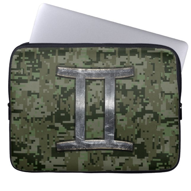 Funda Para Portátil Rótulo Gemini Zodiac sobre el Camo Digital Verde (Frente)