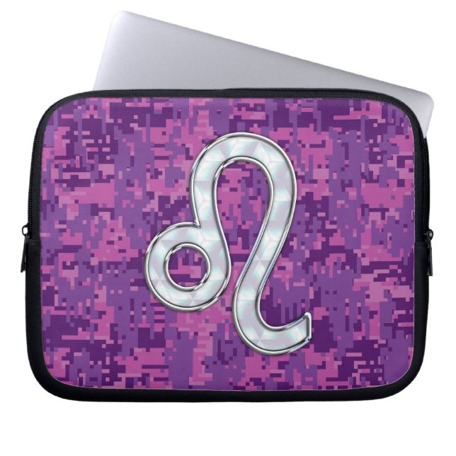 Funda Para Portátil Rótulo Leo Zodiac en el Camo Digital de la Fuchsia (Frente)