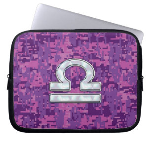 Funda Para Portátil Rótulo Libra Zodiac en camo digital rosado