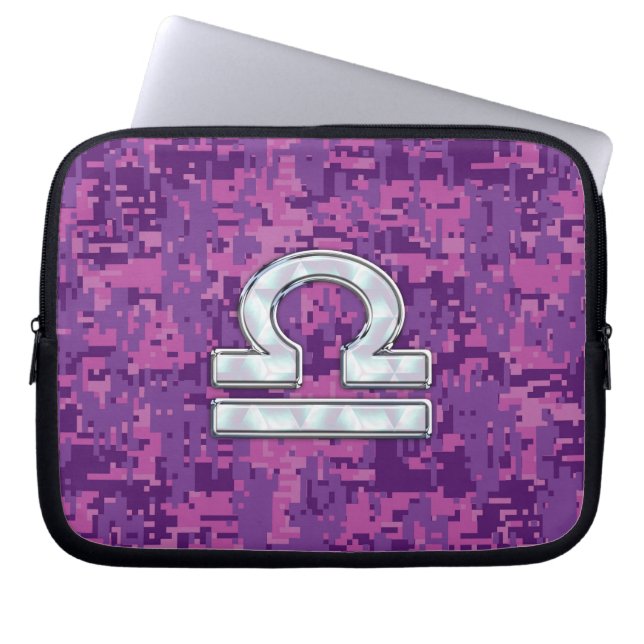 Funda Para Portátil Rótulo Libra Zodiac en camo digital rosado (Frente)