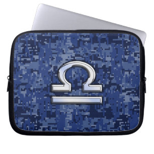 Funda Para Portátil Rótulo Libra Zodiac en camuflaje digital azul