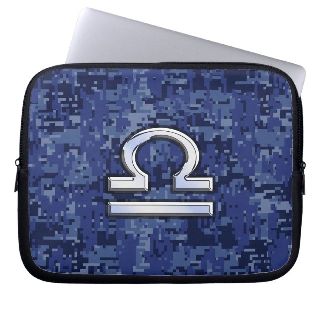 Funda Para Portátil Rótulo Libra Zodiac en camuflaje digital azul (Frente)