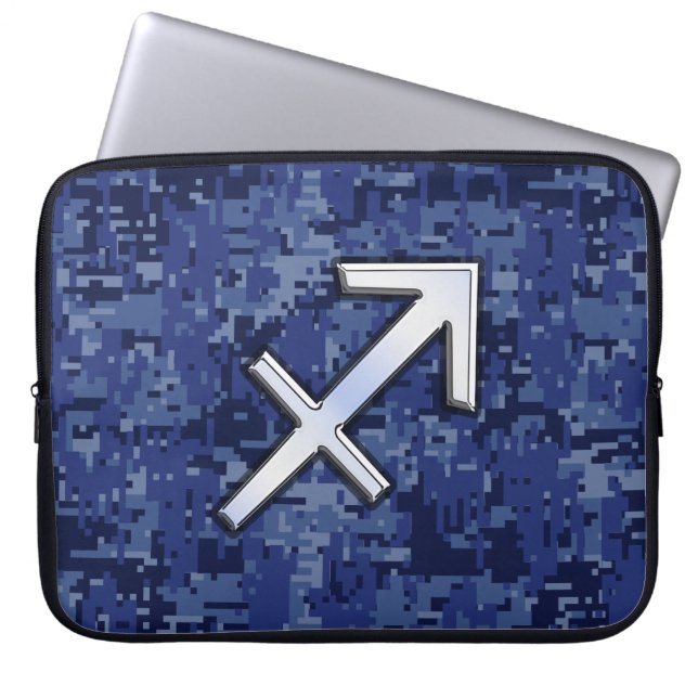 Funda Para Portátil Rótulo Sagittarius Zodiac en camo digital naval (Frente)