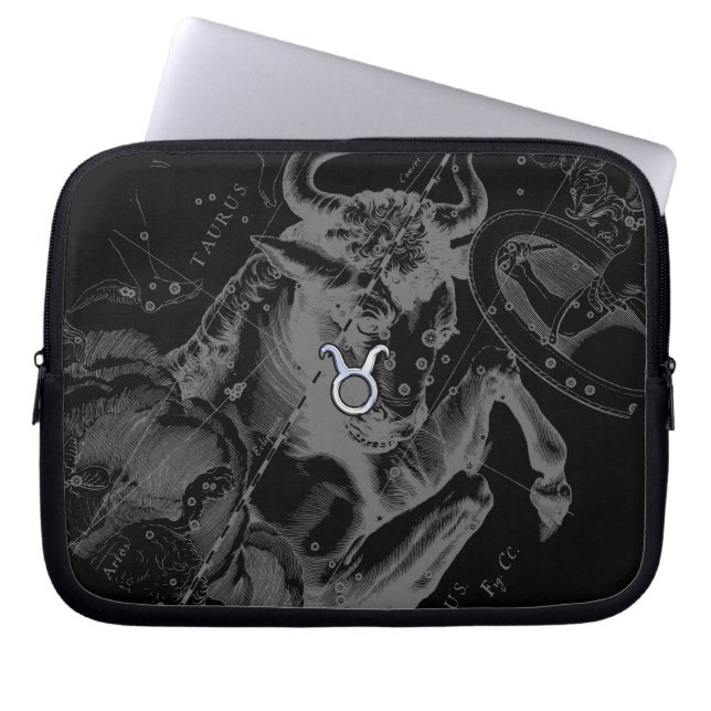 Funda Para Portátil Rótulo Taurus Zodiac cromado estilo Taurus en negr (Frente)