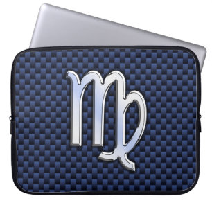 Funda Para Portátil Rótulo Virgo Zodiac en la decoración azul de la ma