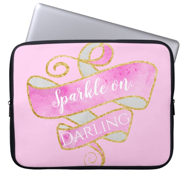 Funda Para Portátil Rubor Rosa Dorado Brillo Centelleo, Querida (Frente)