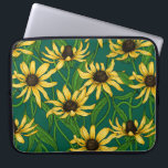 Funda Para Portátil Rudbekia amarilla en verde oscuro<br><div class="desc">Patrón vector pintado a mano con flores rudbekia amarillas</div>