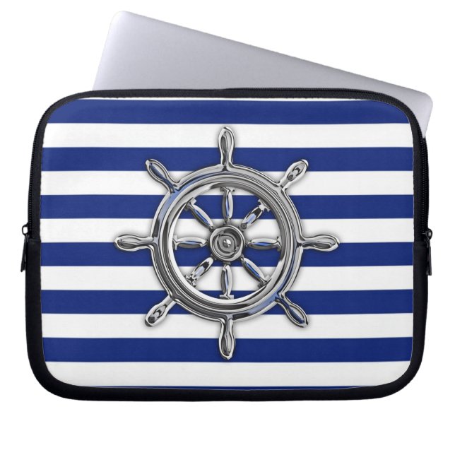 Funda Para Portátil Rueda cromada con franjas de la marina (Frente)