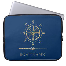 Funda Para Portátil Rueda Nautical Gold Boat,Azul marino