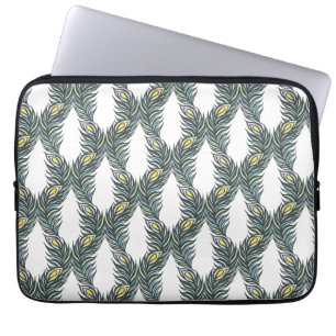 Funda Para Portátil Rustic black, green and white Peacock feathers