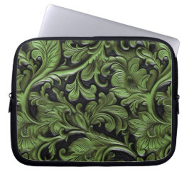 Funda Para Portátil Rustic green tooled leather 
