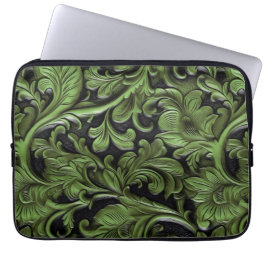 Funda Para Portátil Rustic green tooled leather 