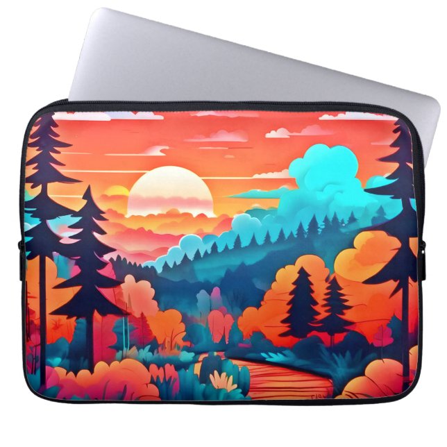 Funda Para Portátil Ruta del atardecer a través del bosque otoñal (Frente)