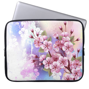 Funda Para Portátil Sakura rosa sobre fondo de pintura